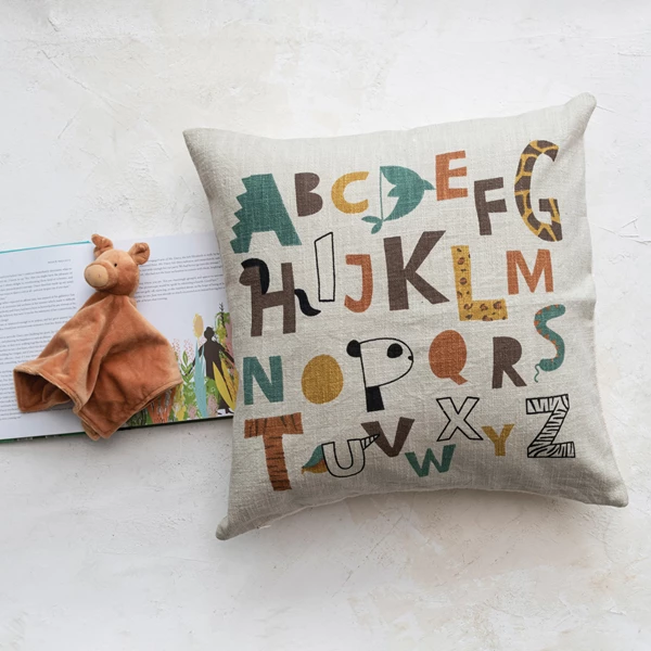 Creative Co Op Cotton Printed Pillow W/ Abstract Alphabet Polyester Fill