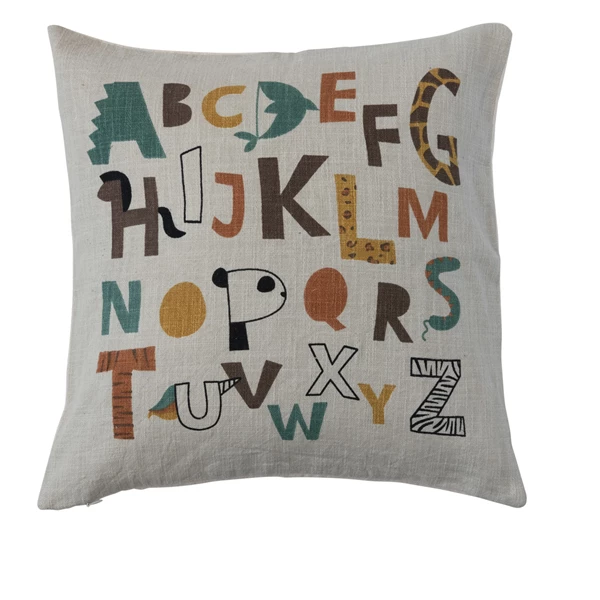 creative co op Cotton Printed Pillow w/ Abstract Alphabet Polyester Fill