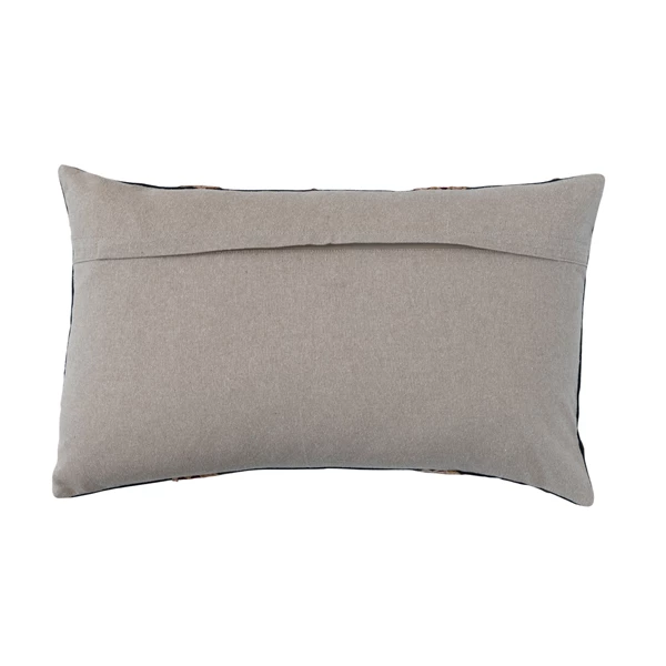 Creative Co Op Cotton Slub Embroidered Lumbar Pillow W/ Design & Chambray Back Polyester Fill