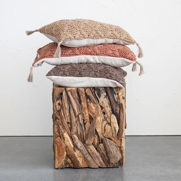 Creative Co Op Cotton Slub Pillow W/ Diamond Pattern Polyester Fill