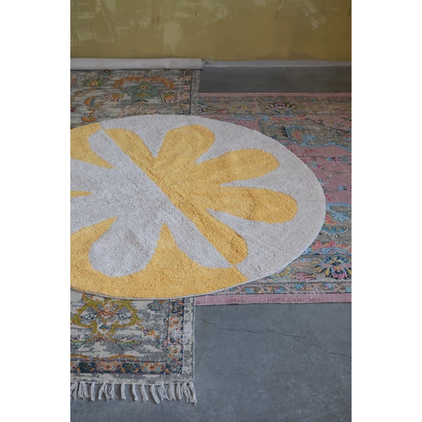 Creative Co Op Cotton Tufted Two-Tone Rug With Flower
