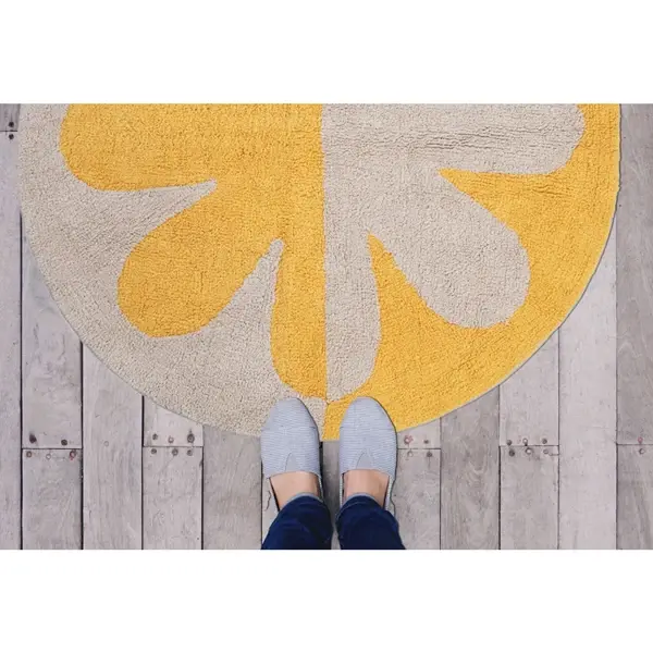 Creative Co Op Cotton Tufted Two-Tone Rug With Flower