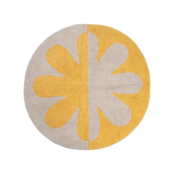 creative co op Cotton Tufted Two-Tone Rug with Flower