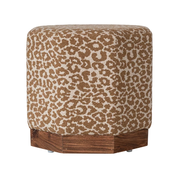 creative co op Cotton Upholstered Hexagonal Stool/Ottoman with Pine Wood Base