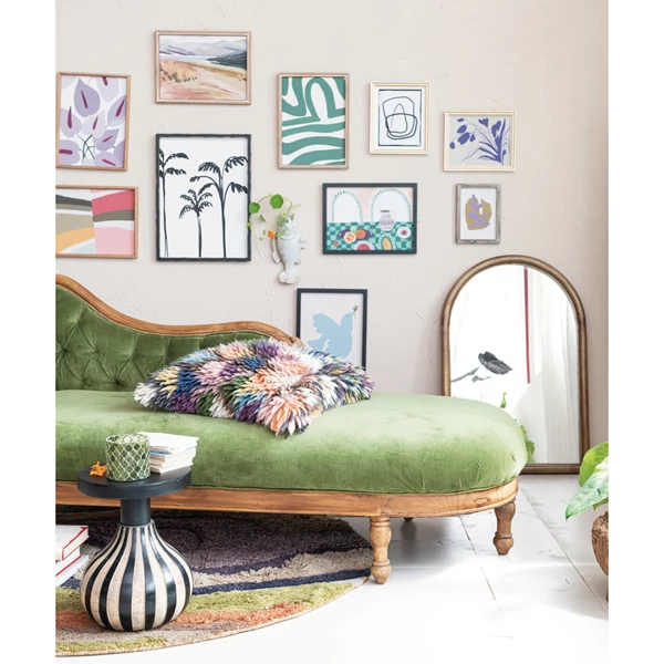 Creative Co Op Cotton Velvet Upholstered Chaise Lounge W/ Carved Wood Frame