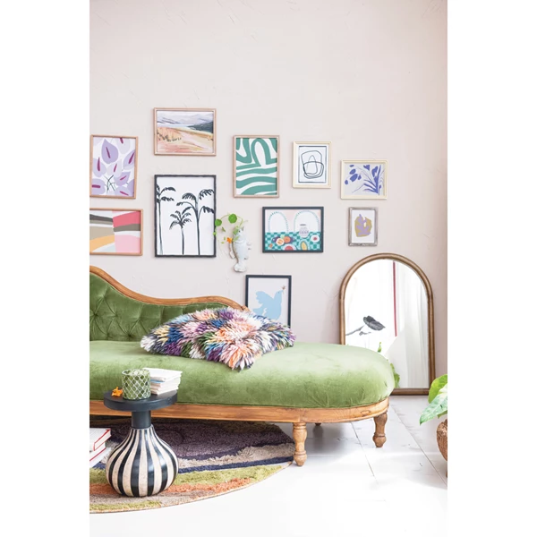 Creative Co Op Cotton Velvet Upholstered Chaise Lounge W/ Carved Wood Frame