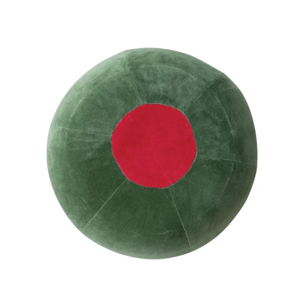 Creative Co Op Cotton Velvet Upholstered Olive Shaped Stool Green & Red