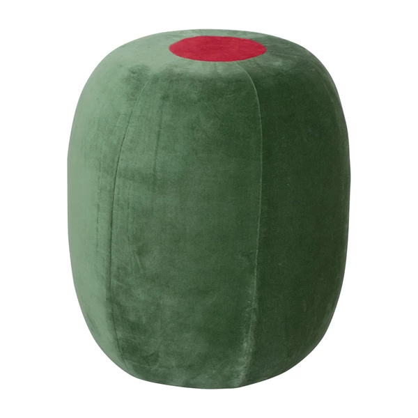 Creative Co Op Cotton Velvet Upholstered Olive Shaped Stool Green & Red