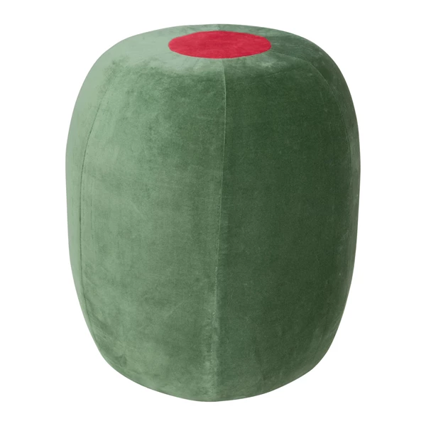 creative co op Cotton Velvet Upholstered Olive Shaped Stool Green & Red