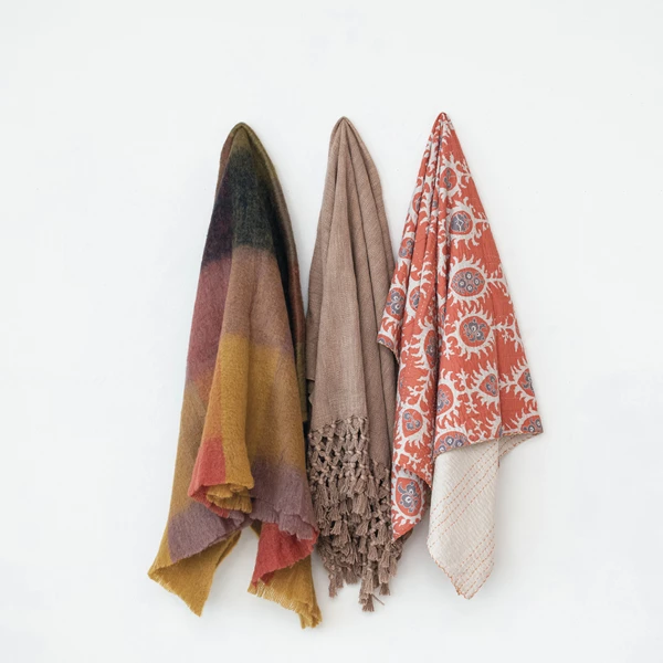 Creative Co Op Cotton Voile Printed Throw W/ Suzani Pattern & Kantha Stitch