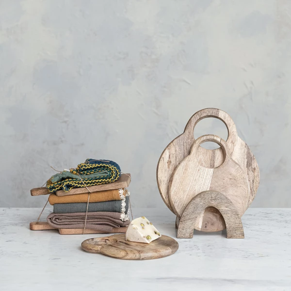 Creative Co Op Cotton Waffle Weave Dish Cloths W/ Cheese/Cutting Board Set Of 4