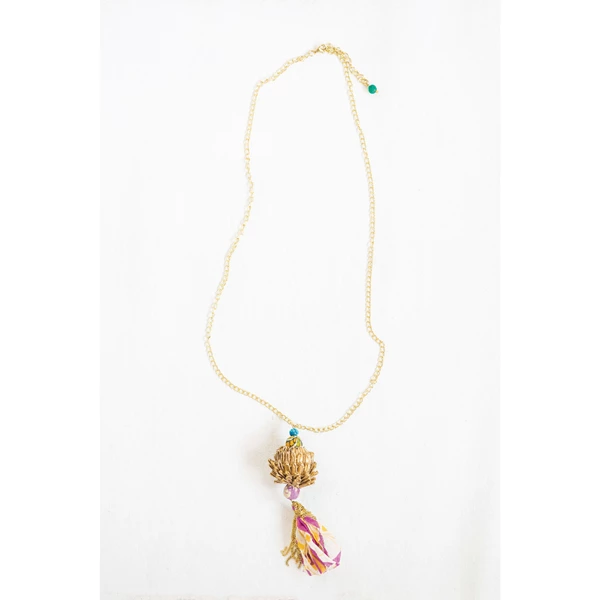 Creative Co Op Cotton Woven & Metal Blanche Necklace With 2" Extender