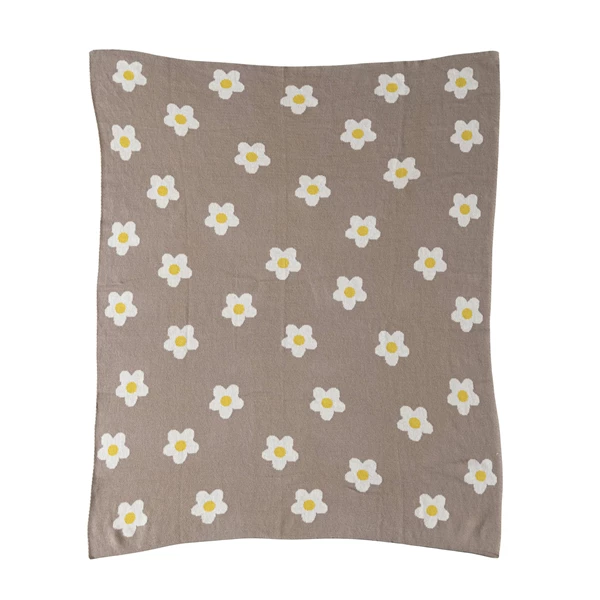 creative co op Cotton Knit Baby Blanket w/ Flowers