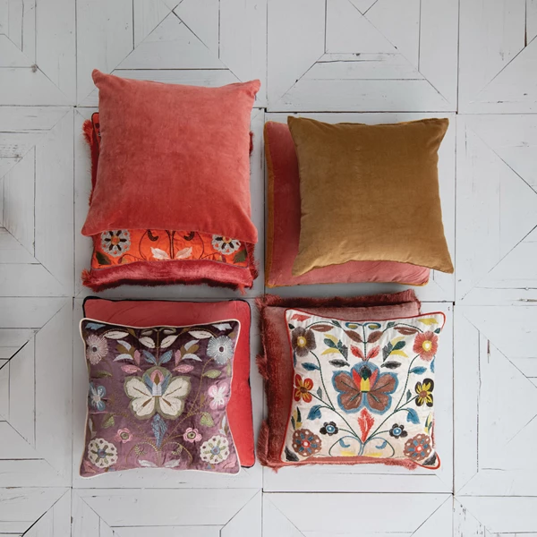 Creative Co Op Cotton Velvet Pillow Brown