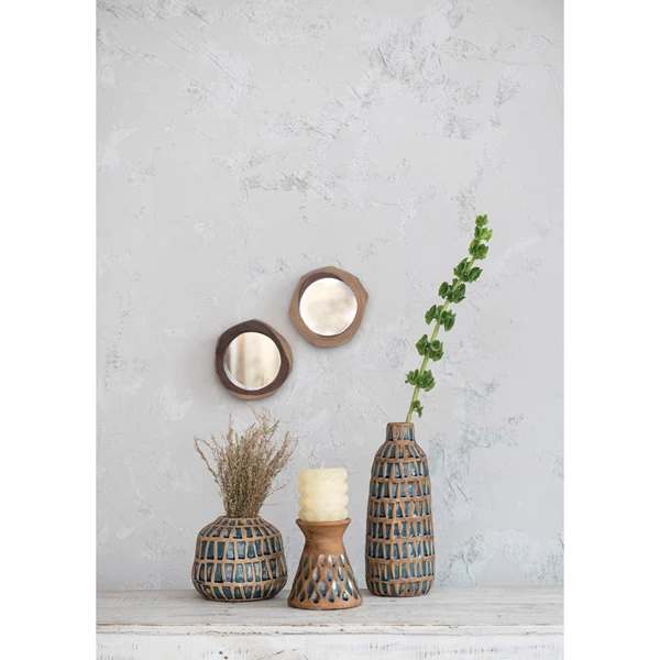 Creative Co Op Debossed Terra-cotta Vase & Blue