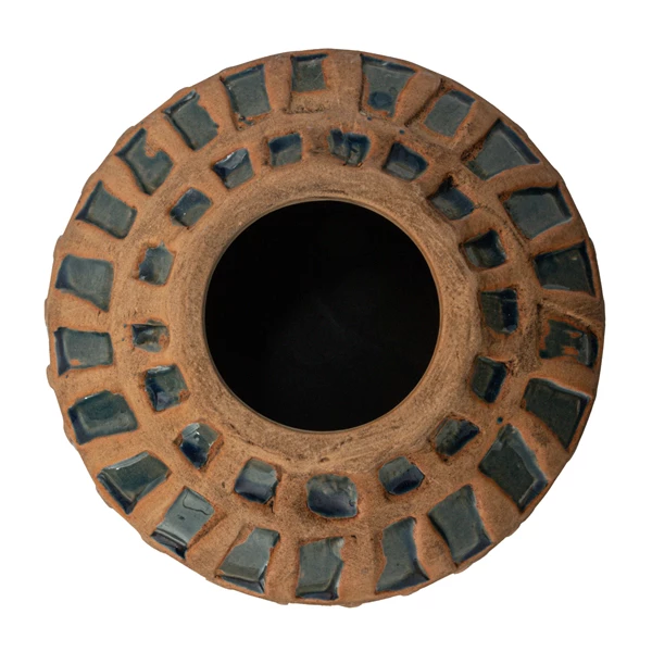 Creative Co Op Debossed Terra-cotta Vase & Blue