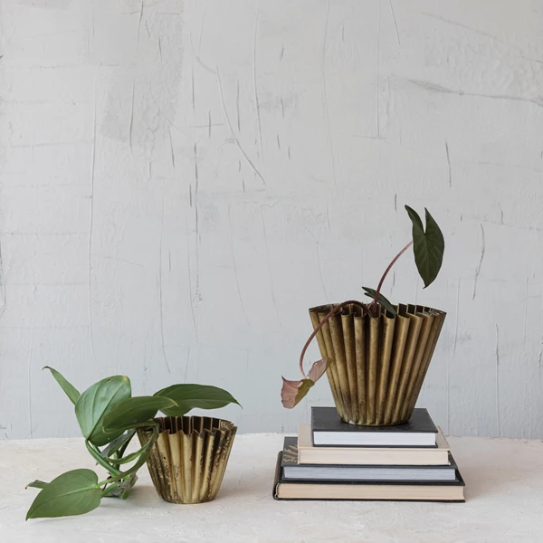 Creative Co Op Fluted Metal Planter Brass Finish