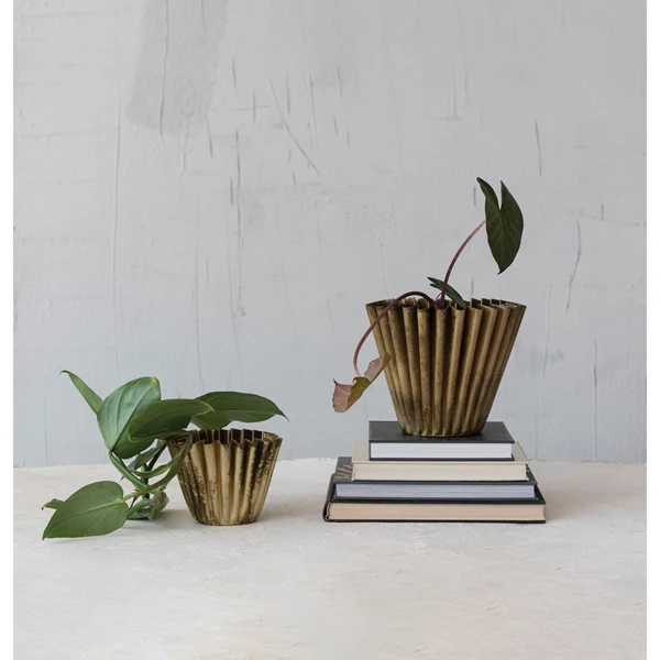 Creative Co Op Fluted Metal Planter Brass Finish