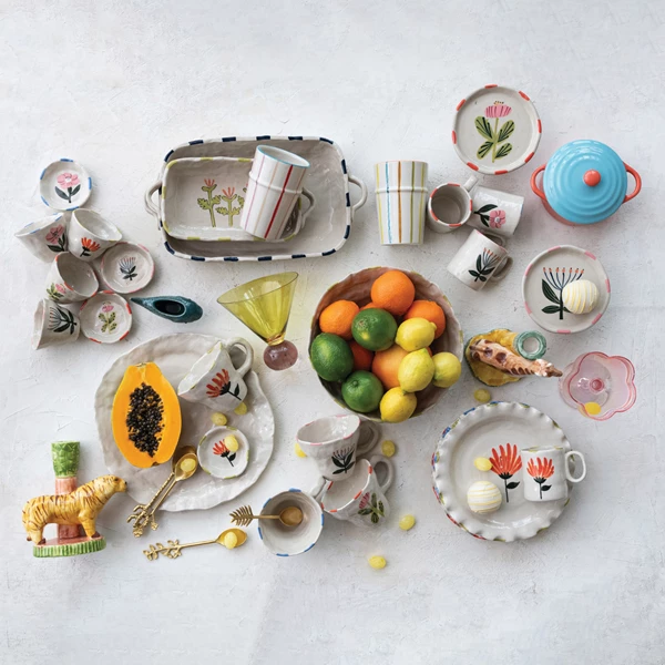 Creative Co Op Hand-Painted Stoneware Serving Bowl