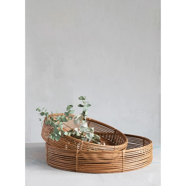 Creative Co Op Hand-Woven Rattan Trays Set Of 2
