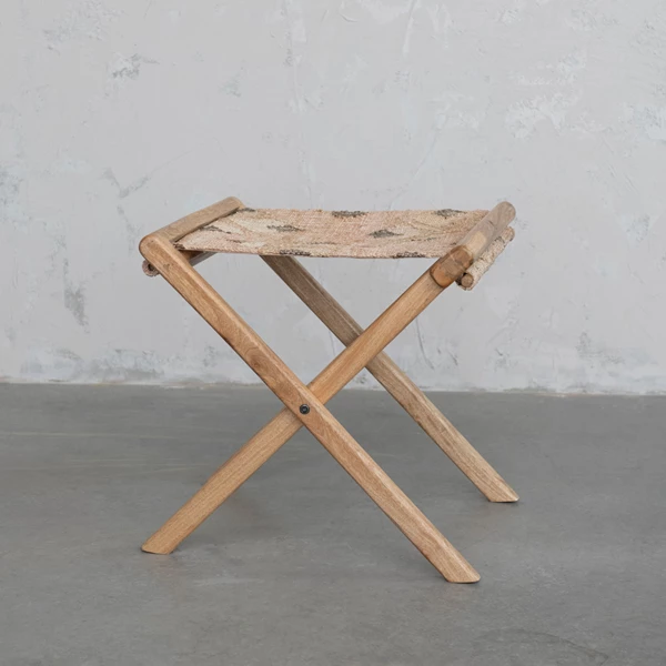Creative Co Op Mango Wood & Jute Kilim Folding Stool