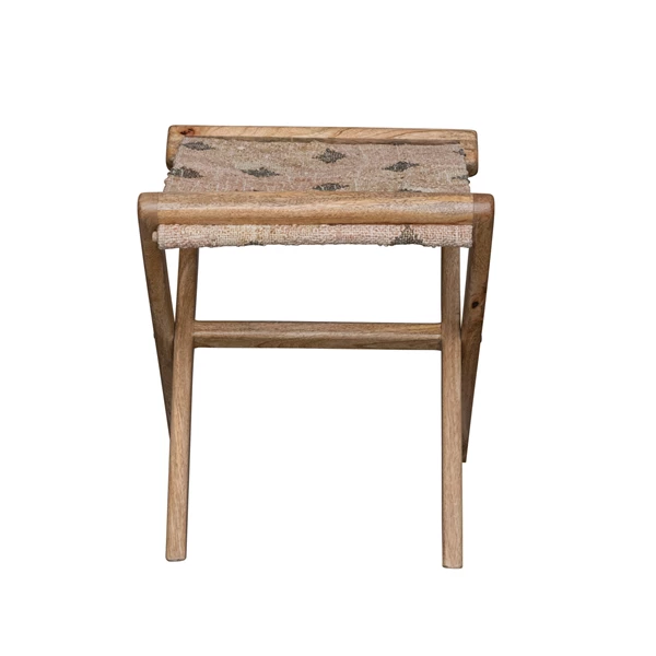Creative Co Op Mango Wood & Jute Kilim Folding Stool