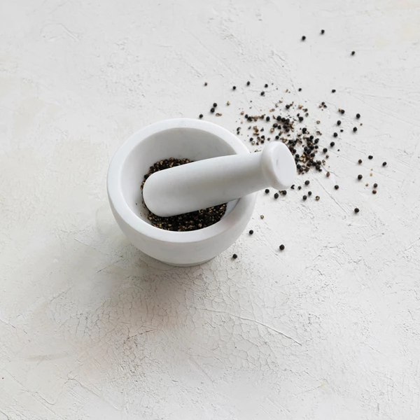 Creative Co Op Marble Mortar & Pestle White Set Of 2