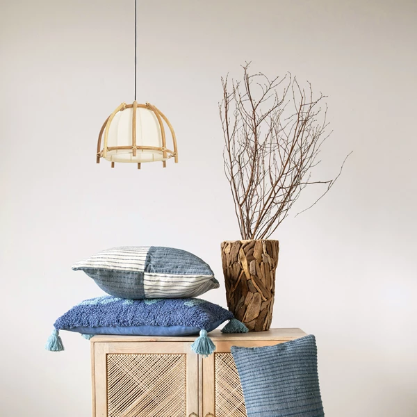 Creative Co Op Rattan And Cotton Pendant Lamp