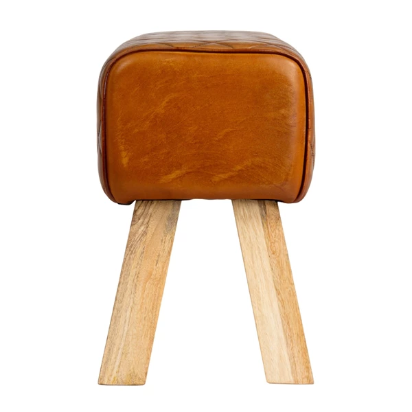 Creative Co Op Stitched Leather And Wood Bench