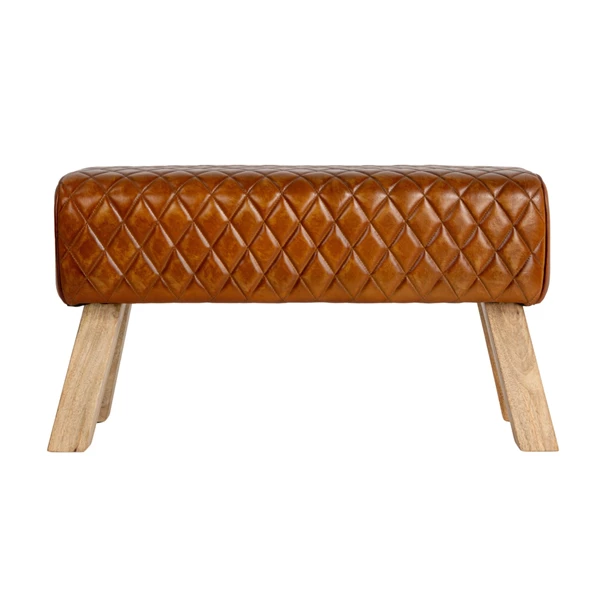 Creative Co Op Stitched Leather And Wood Bench