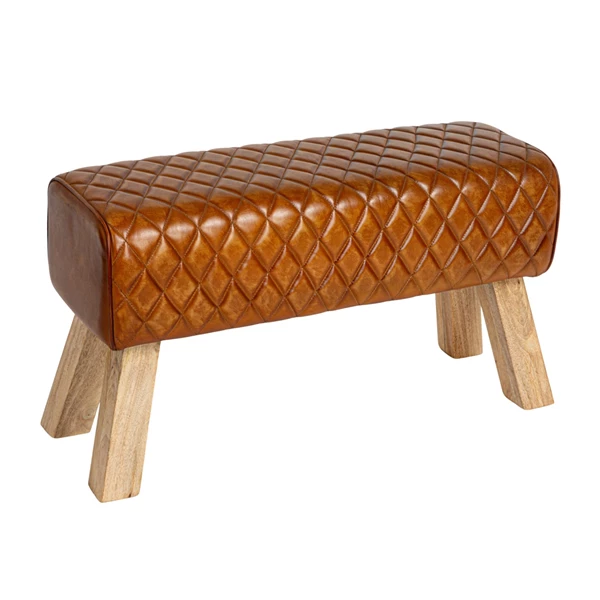 creative co op Stitched Leather and Wood Bench