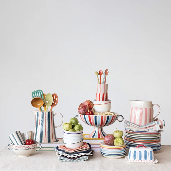 Creative Co Op Stoneware Bowl W/ Handles & Pattern