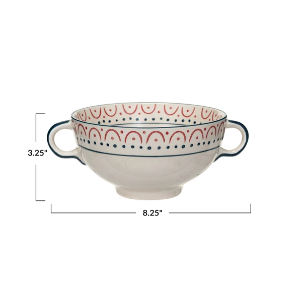 Creative Co Op Stoneware Bowl W/ Handles & Pattern