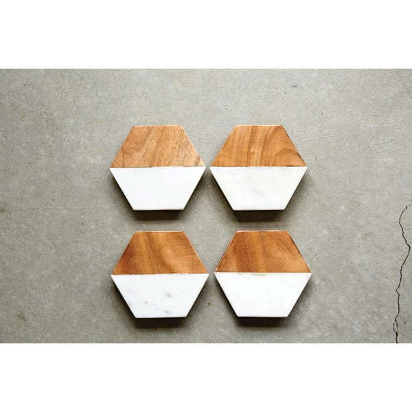 Creative Co Op Wood Hexagon Coasters Set Of 4