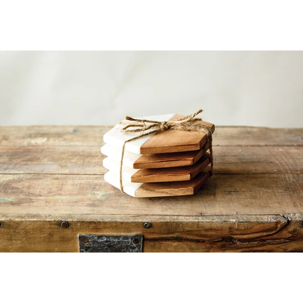 Creative Co Op Wood Hexagon Coasters Set Of 4