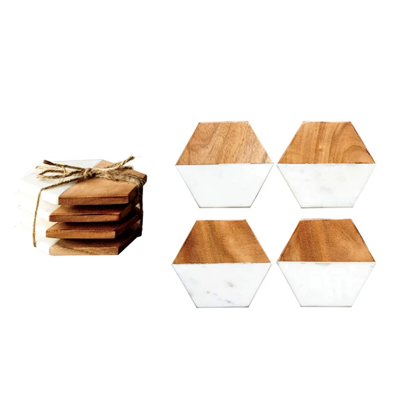 Creative Co Op Wood Hexagon Coasters Set Of 4