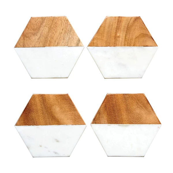 creative co op Wood Hexagon Coasters Set of 4