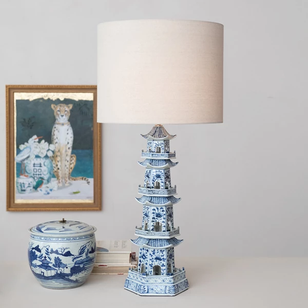 Creative Co Op Decorative Hand-Painted Stoneware Vintage Reproduction Ginger Jar W/ Landscape & Brass Ring