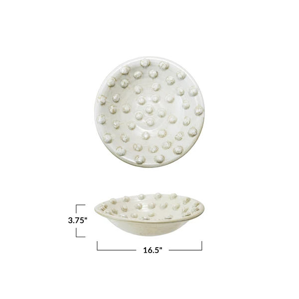 Creative Co Op Decorative Handmade Terra-cotta Low Bowl W/ Raised Dots Reactive Glaze (Each One Will Vary)