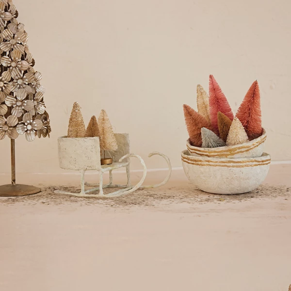 Creative Co Op Decorative Metal & Paper Mache Bowls With Gold Color Stripes Set Of 2