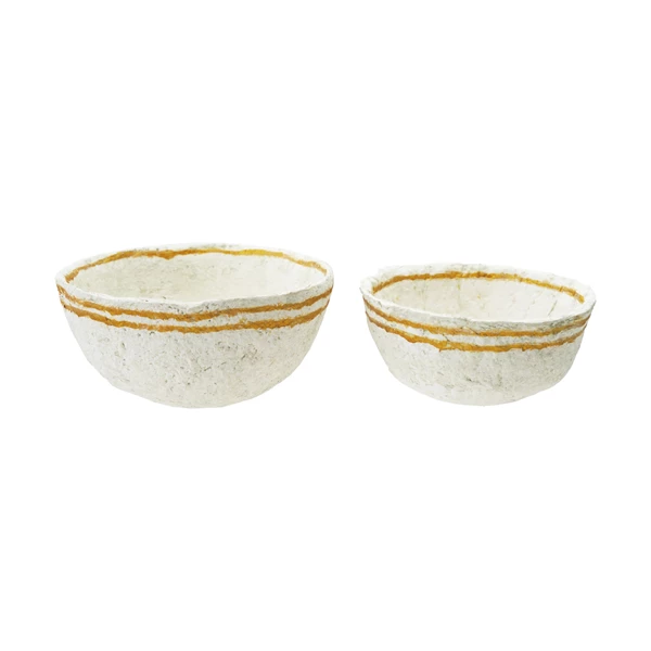 creative co op Decorative Metal & Paper Mache Bowls with Gold Color Stripes Set of 2