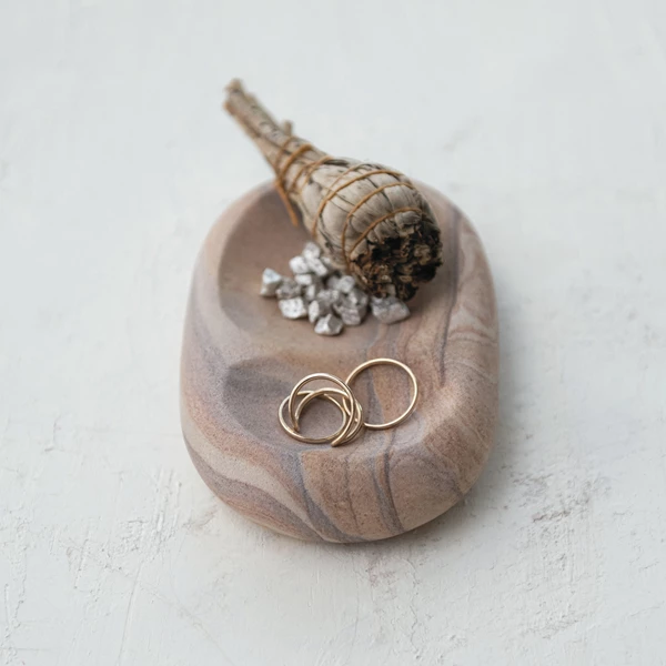 Creative Co Op Decorative Sandstone Dish W/ 2 Sections Natural