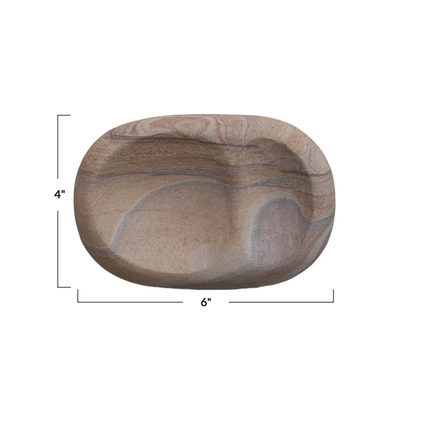 Creative Co Op Decorative Sandstone Dish W/ 2 Sections Natural