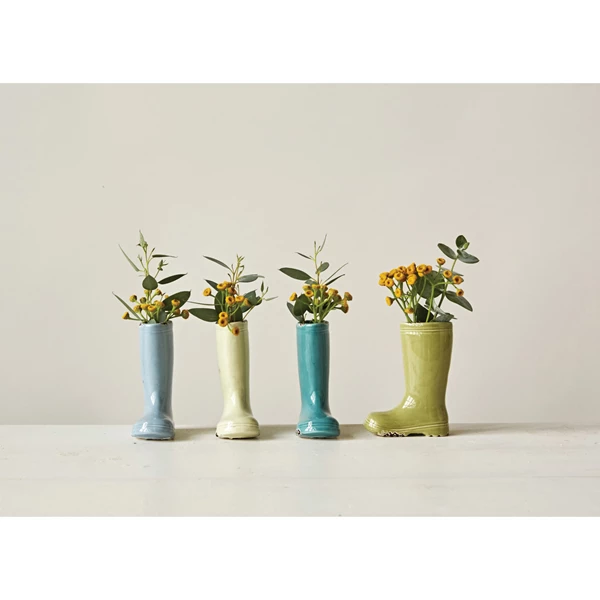 Creative Co Op Distressed Stoneware Boot Vase 4 Colors