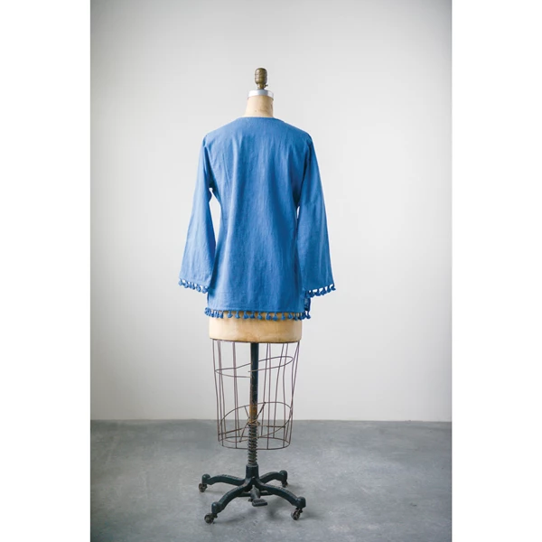 Creative Co Op Double Cotton Slub Nima Shirt With Tassels Medium