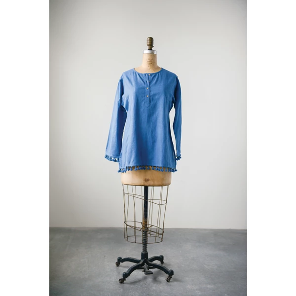 creative co op Double Cotton Slub Nima Shirt with Tassels Small