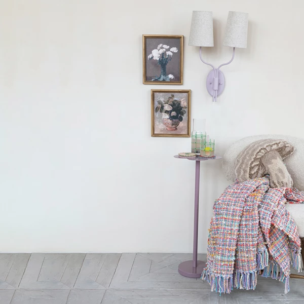 Creative Co Op Double Wall Sconce 2 Linen Shades & Inline Switch