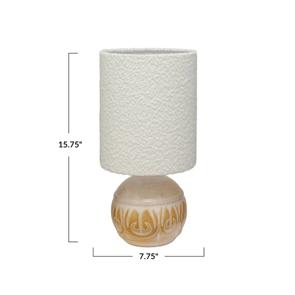 Creative Co Op Embossed Stoneware Table Lamp W/ Linen Bouclé Shade