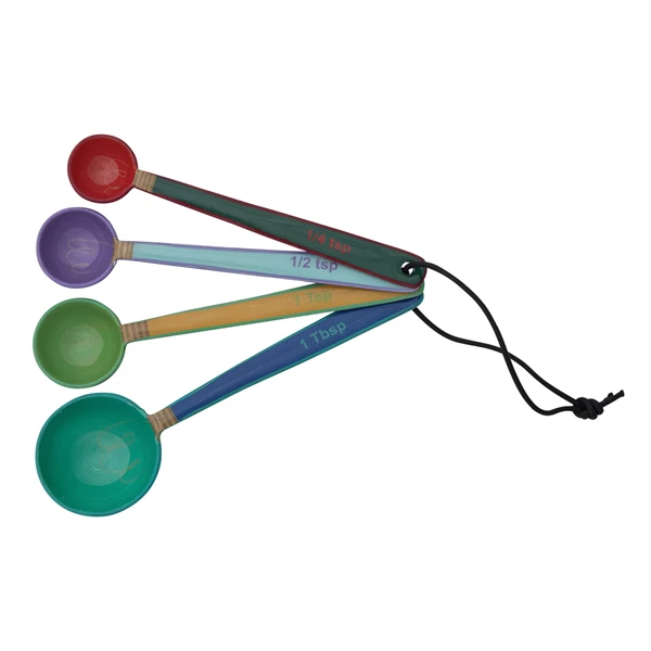 Creative Co Op Enameled Stainless Steel Measuring Spoons W/ Colored Edge & Leather Tie Set Of 4