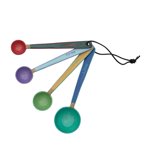 creative co op Enameled Stainless Steel Measuring Spoons w/ Colored Edge & Leather Tie Set of 4